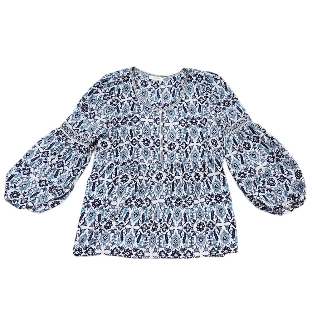 Max Studio Flutter Sleeve Shades of Dark & Light Blue Blouse Wrinkle-free Size S